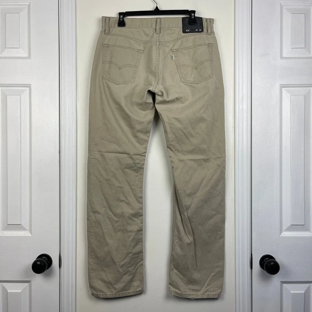 Levi's 514 Straight Fit 100% Cotton Soft Twill 34x34 Tan Khaki Jeans Pants Zip
